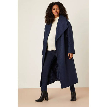 Navy - Pack Shot - Dorothy Perkins Womens-Ladies Longline Bouclé Wrap Maternity Coat