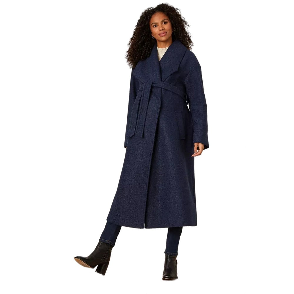 Navy - Close up - Dorothy Perkins Womens-Ladies Longline Bouclé Wrap Maternity Coat