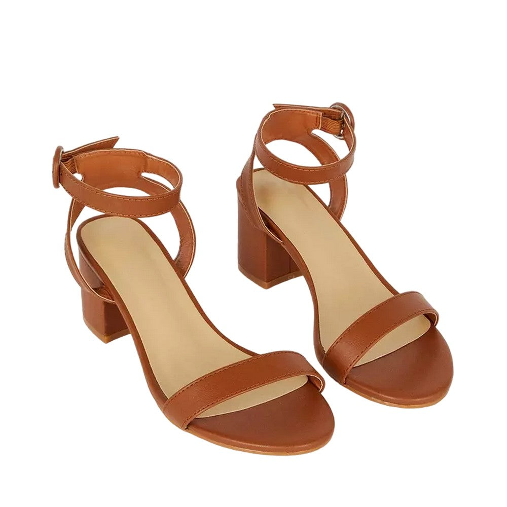 Tan - Front - Dorothy Perkins Womens-Ladies Suki Buckle Extra Wide Block Heel Sandals