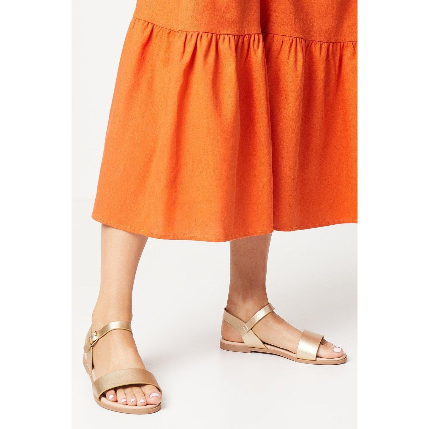 Gold - Front - Dorothy Perkins Womens-Ladies Faye Flat Heel Extra Wide Sandals
