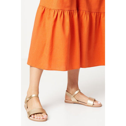Gold - Front - Dorothy Perkins Womens-Ladies Faye Flat Heel Extra Wide Sandals