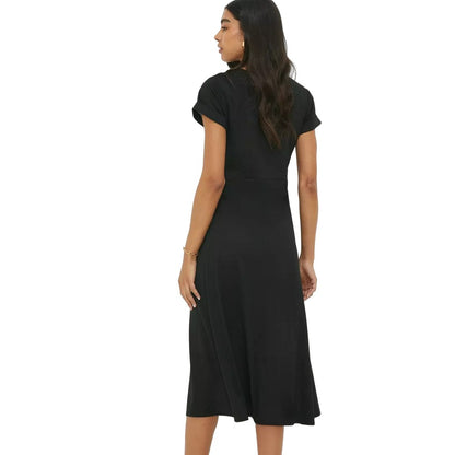 Black - Back - Dorothy Perkins Womens-Ladies Tie Detail Short-Sleeved Midi Dress