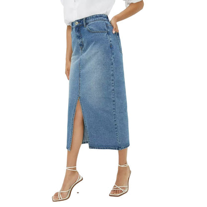 Mid Wash - Front - Dorothy Perkins Womens-Ladies Denim Midaxi Skirt