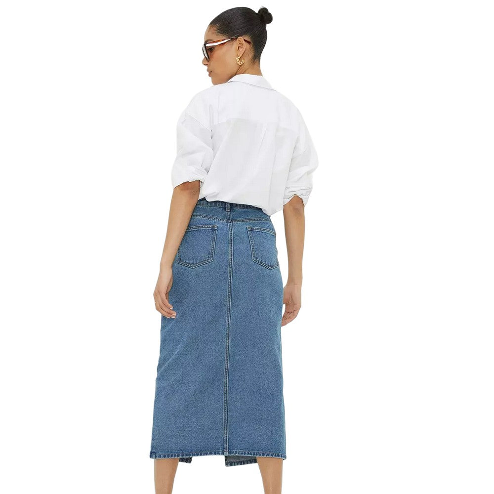 Mid Wash - Back - Dorothy Perkins Womens-Ladies Denim Midaxi Skirt