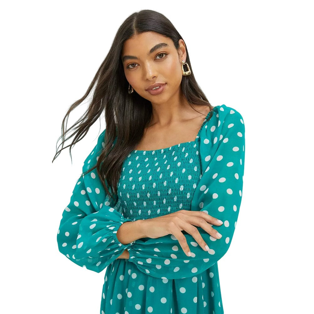 Green - Side - Dorothy Perkins Womens-Ladies Spotted Chiffon Shirred Midi Dress