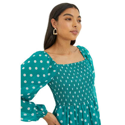 Green - Lifestyle - Dorothy Perkins Womens-Ladies Spotted Chiffon Shirred Midi Dress