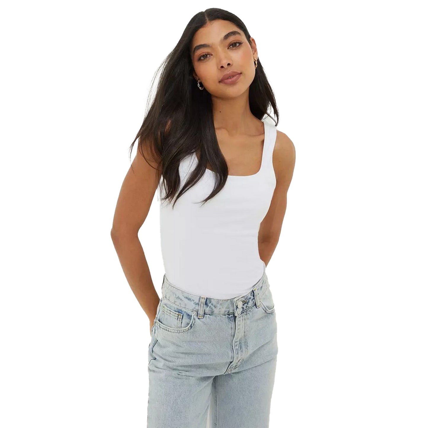 White - Front - Dorothy Perkins Womens-Ladies Double Layered Square Neck Vest Top