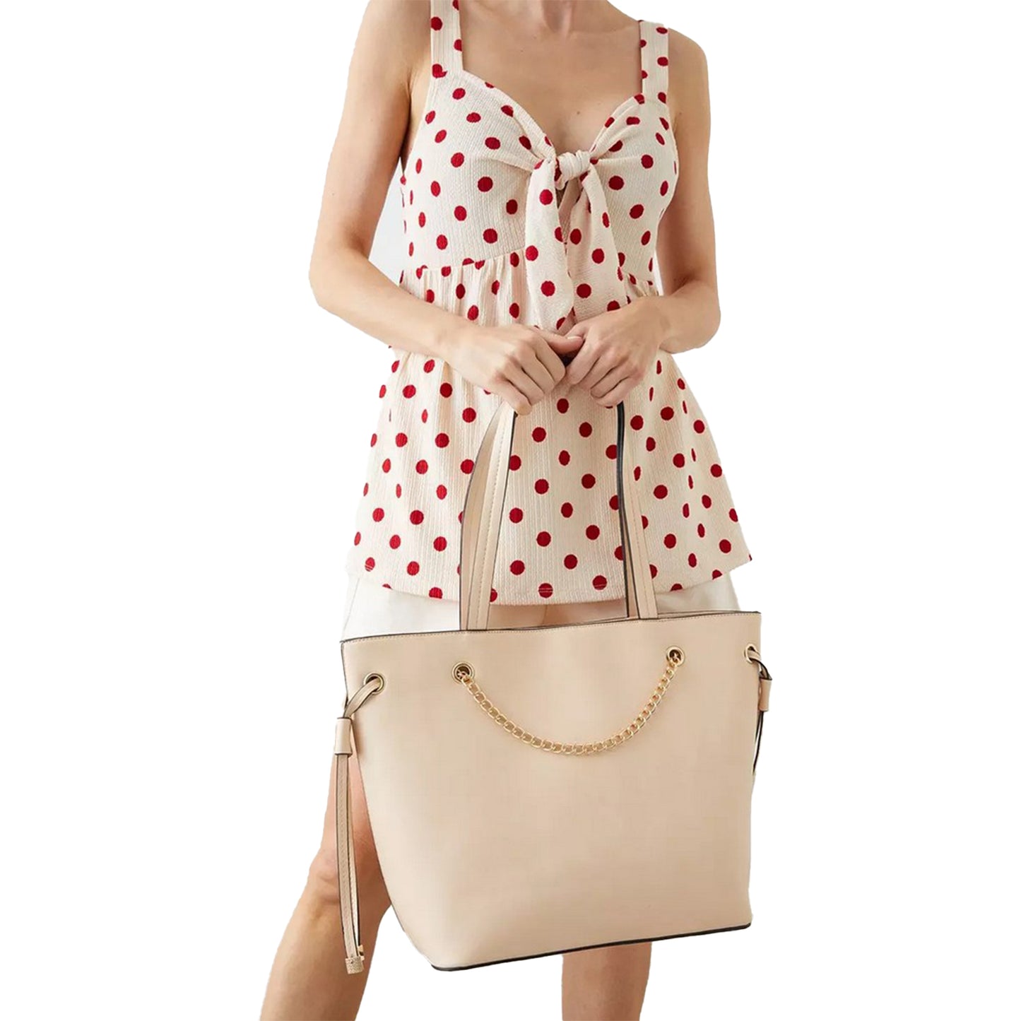 Cream - Lifestyle - Faith Womens-Ladies Alice Chain Detail Tote Bag