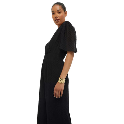 Black - Side - Dorothy Perkins Womens-Ladies Dobby Spotted Chiffon Shirred Waist Jumpsuit