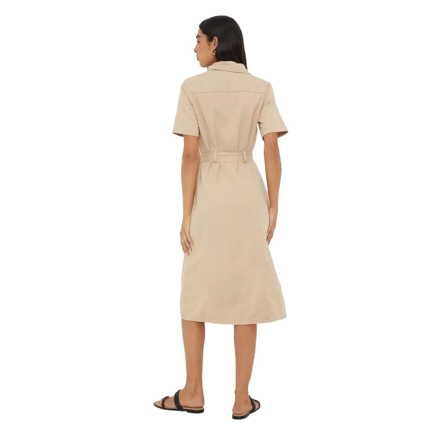 Ecru - Back - Dorothy Perkins Womens-Ladies Twill Waist Tie Midi Dress