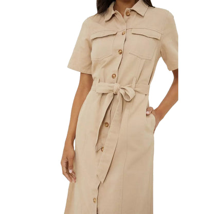Ecru - Side - Dorothy Perkins Womens-Ladies Twill Waist Tie Midi Dress