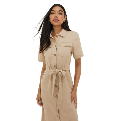 Ecru - Lifestyle - Dorothy Perkins Womens-Ladies Twill Waist Tie Midi Dress