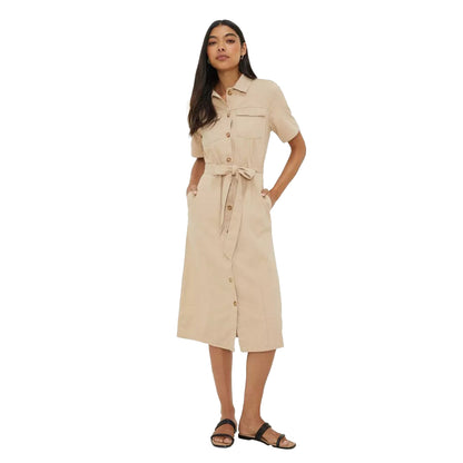 Ecru - Front - Dorothy Perkins Womens-Ladies Twill Waist Tie Midi Dress