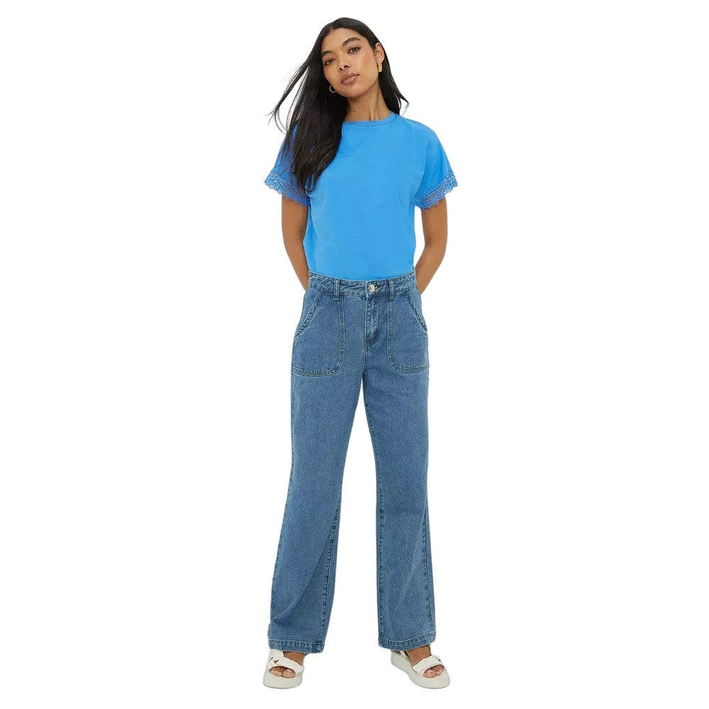 Mid Wash - Lifestyle - Dorothy Perkins Womens-Ladies Patch Pocket Straight Leg Jeans
