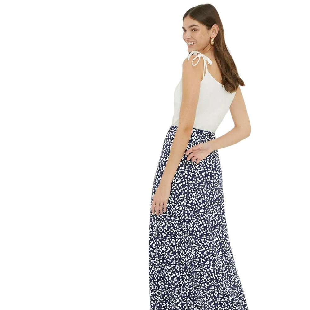 Navy-White - Back - Dorothy Perkins Womens-Ladies Spotted Tall Midi Skirt