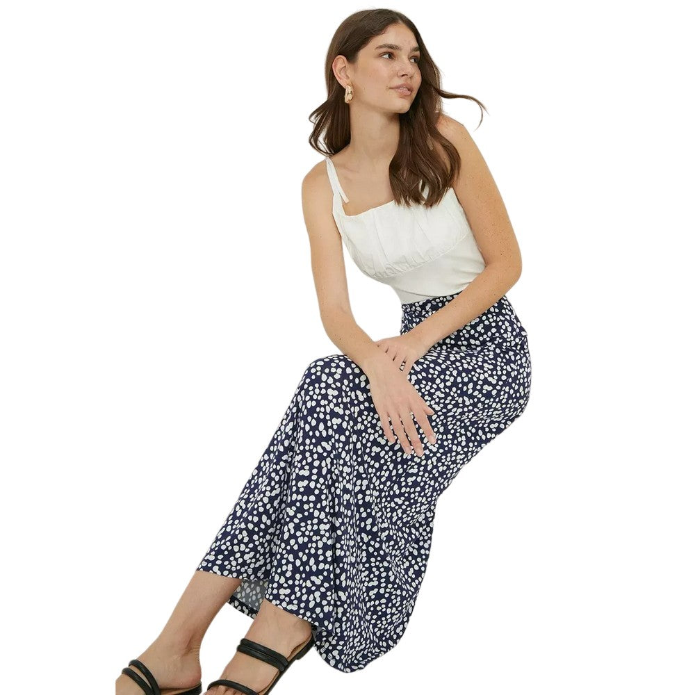 Navy-White - Side - Dorothy Perkins Womens-Ladies Spotted Tall Midi Skirt