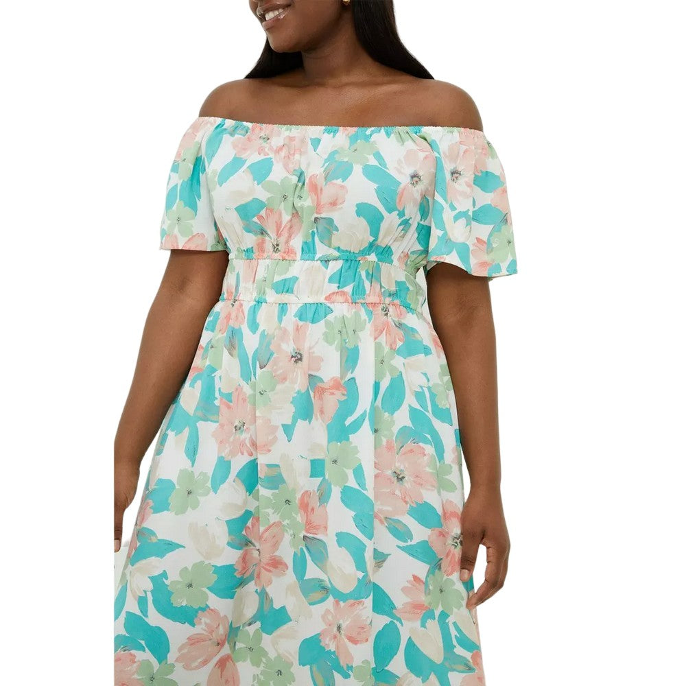 Multicoloured - Side - Dorothy Perkins Womens-Ladies Large Floral Bardot Plus Midi Dress