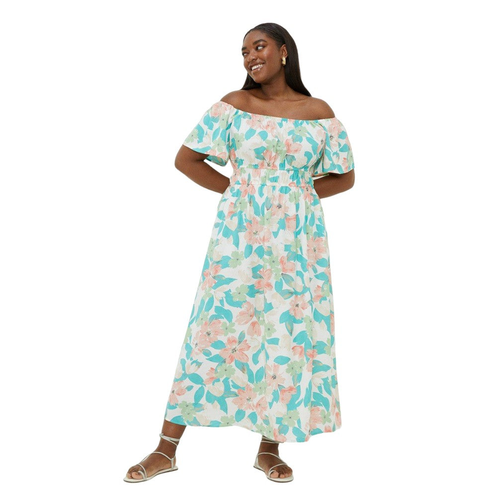 Multicoloured - Front - Dorothy Perkins Womens-Ladies Large Floral Bardot Plus Midi Dress