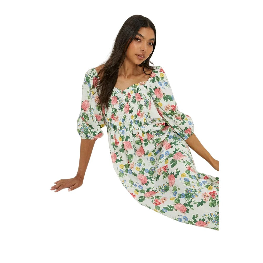 Multicoloured - Side - Dorothy Perkins Womens-Ladies Floral Shirred Bodice Midi Dress