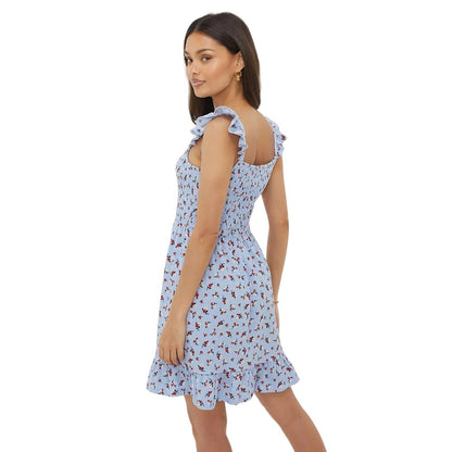 Purple - Back - Dorothy Perkins Womens-Ladies Ditsy Print Shirred Petite Mini Dress