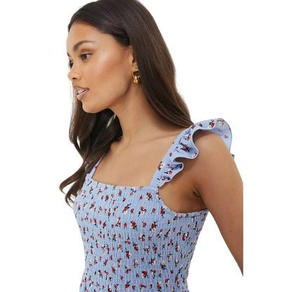 Purple - Side - Dorothy Perkins Womens-Ladies Ditsy Print Shirred Petite Mini Dress