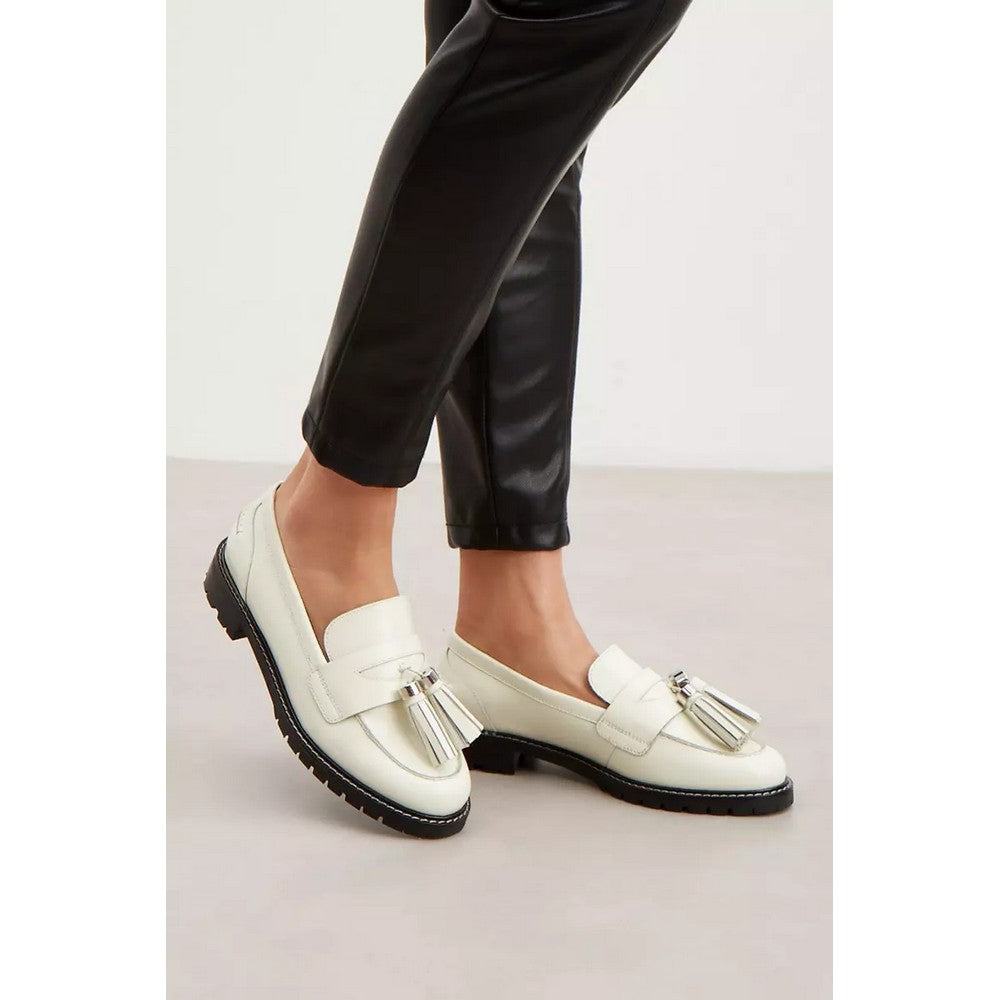 White - Side - Principles Womens-Ladies Lindsay Tassel Leather Loafers