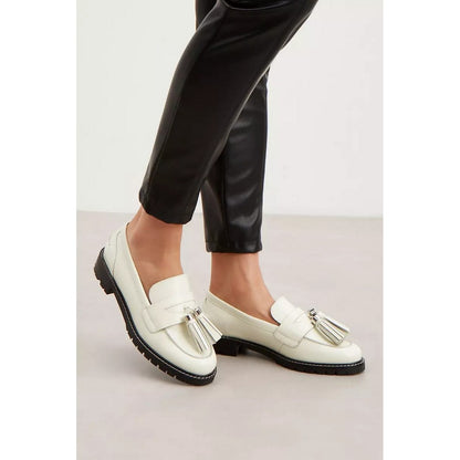 White - Side - Principles Womens-Ladies Lindsay Tassel Leather Loafers