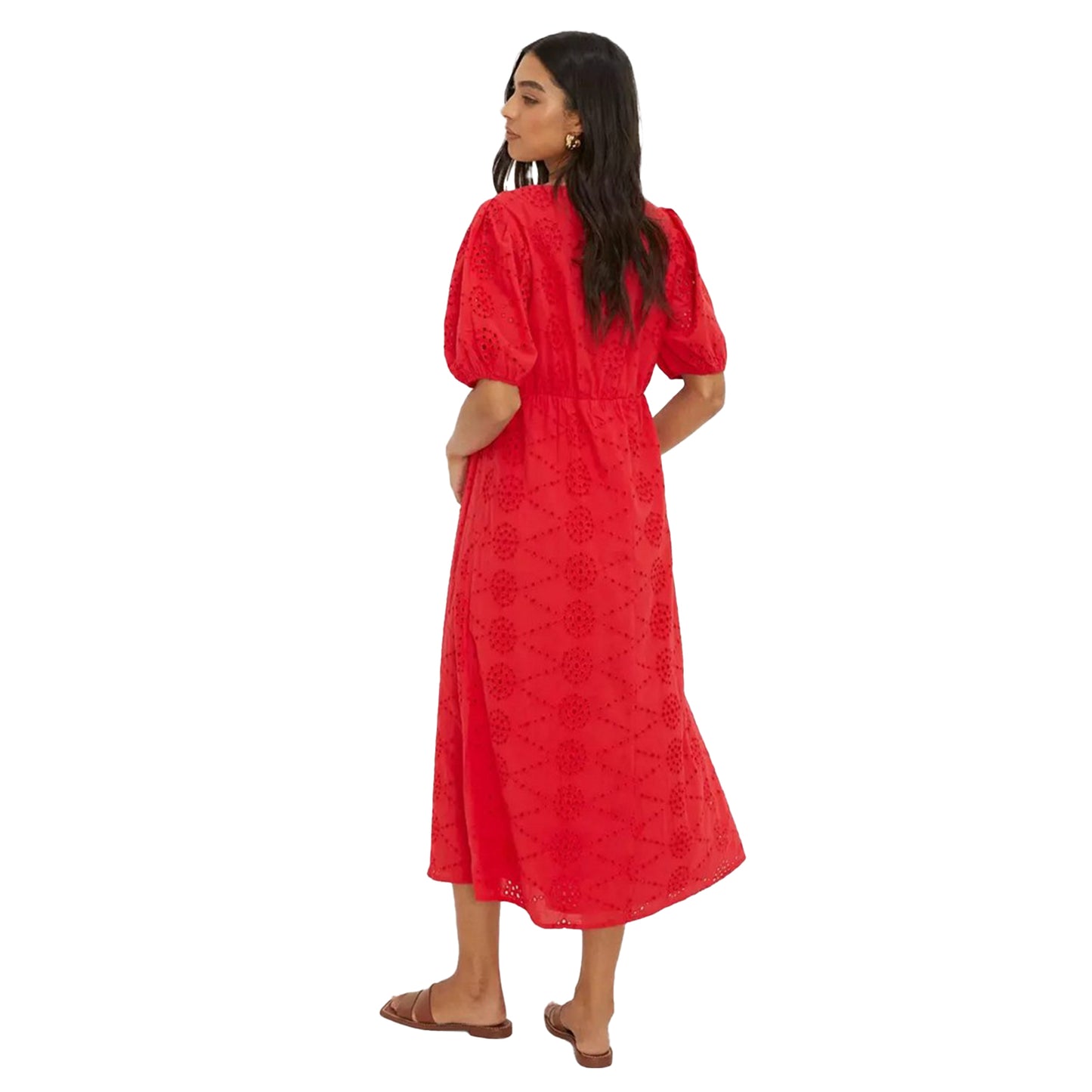 Red - Back - Dorothy Perkins Womens-Ladies Broderie Ruched Front Midi Dress