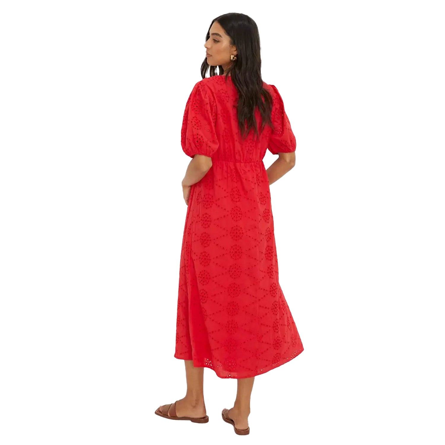 Red - Back - Dorothy Perkins Womens-Ladies Broderie Ruched Front Midi Dress