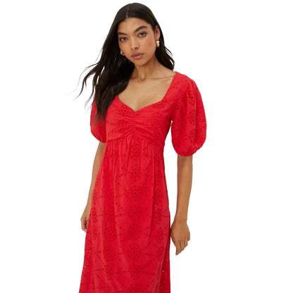 Red - Side - Dorothy Perkins Womens-Ladies Broderie Ruched Front Midi Dress