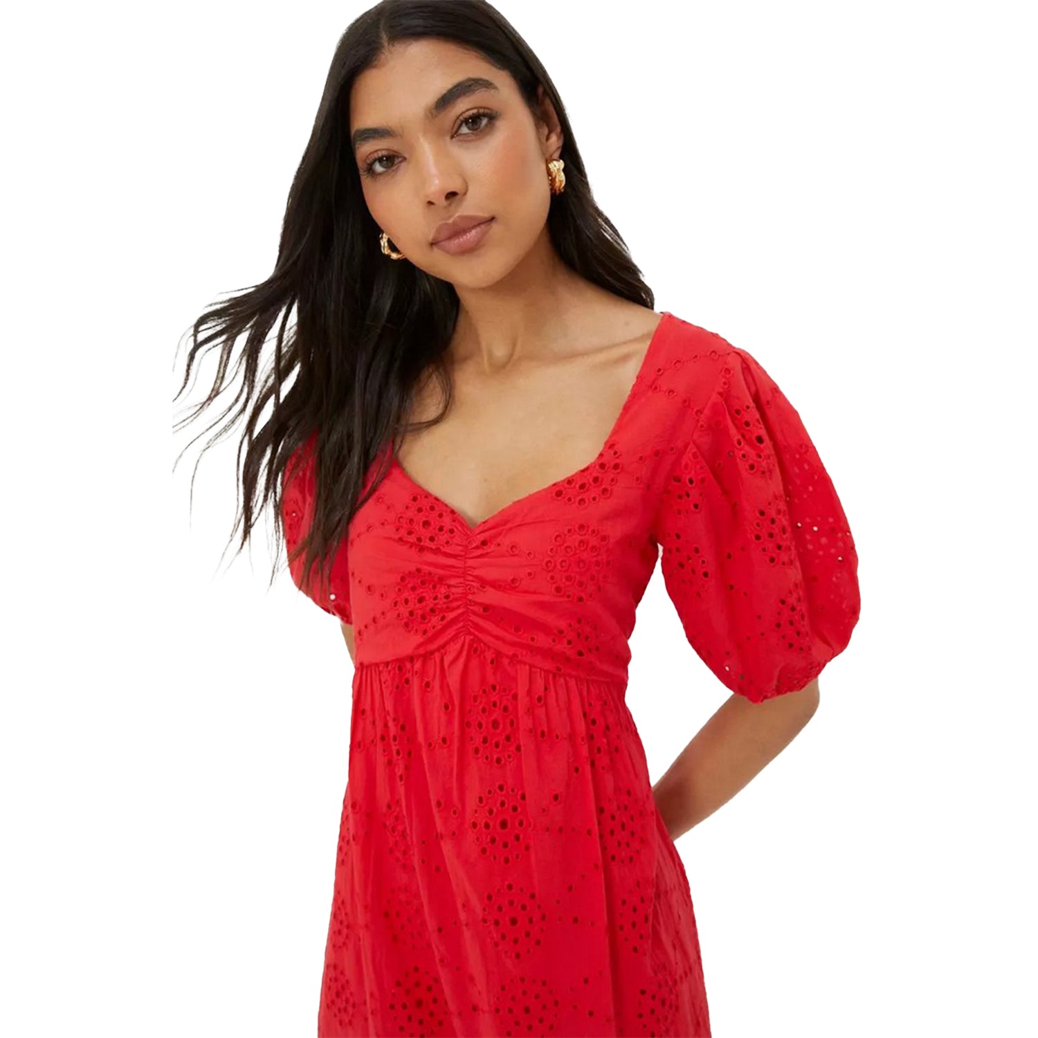 Red - Lifestyle - Dorothy Perkins Womens-Ladies Broderie Ruched Front Midi Dress