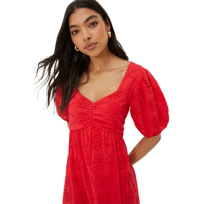 Red - Lifestyle - Dorothy Perkins Womens-Ladies Broderie Ruched Front Midi Dress