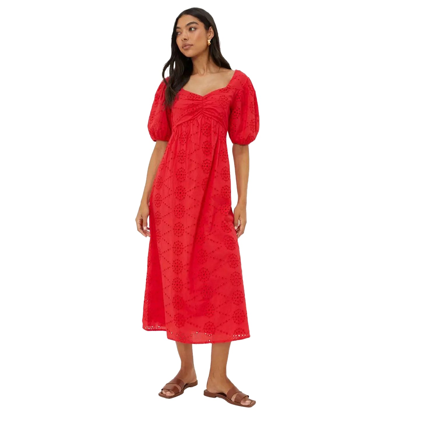 Red - Front - Dorothy Perkins Womens-Ladies Broderie Ruched Front Midi Dress