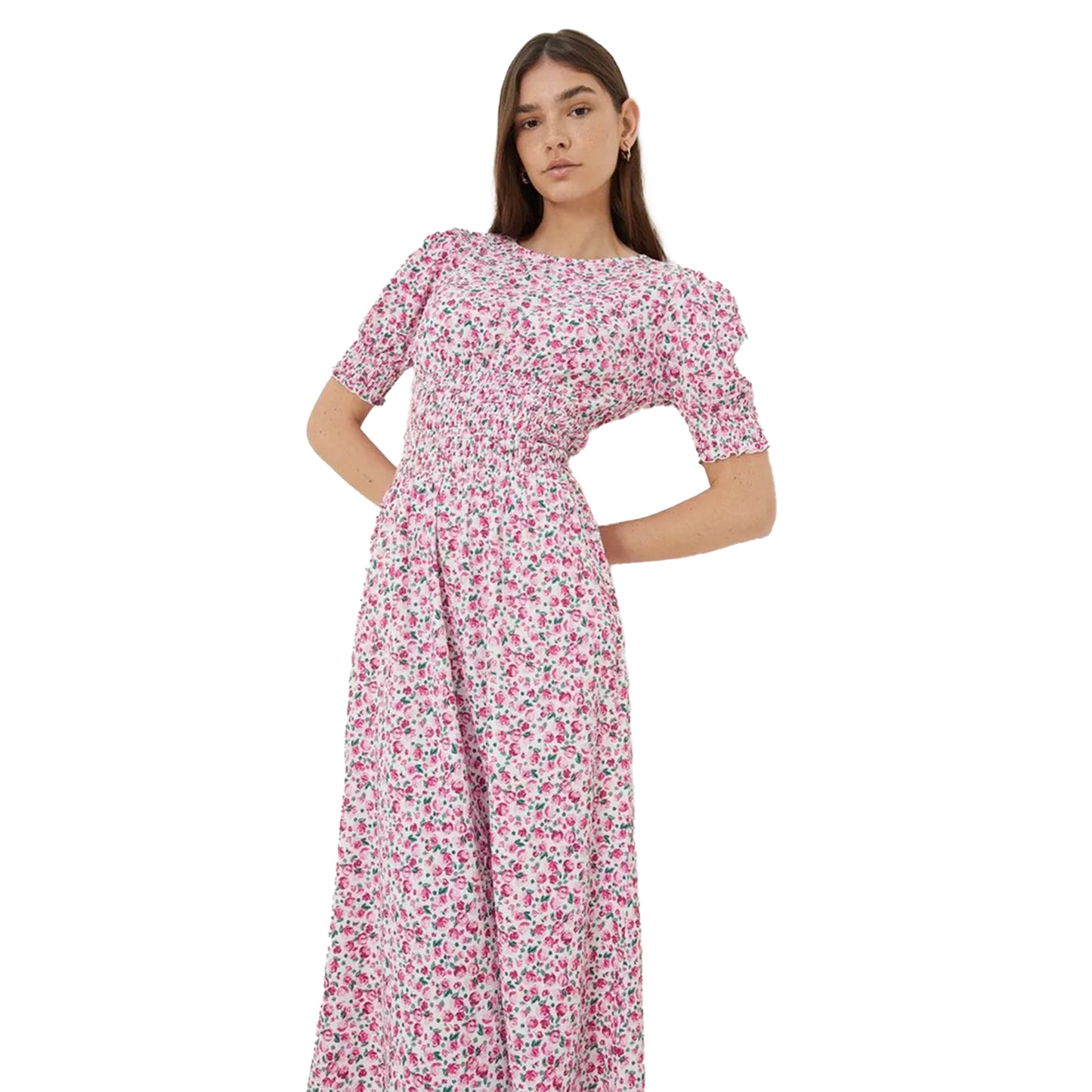 Pink - Side - Dorothy Perkins Womens-Ladies Ditsy Print Shirred Waist Midi Dress