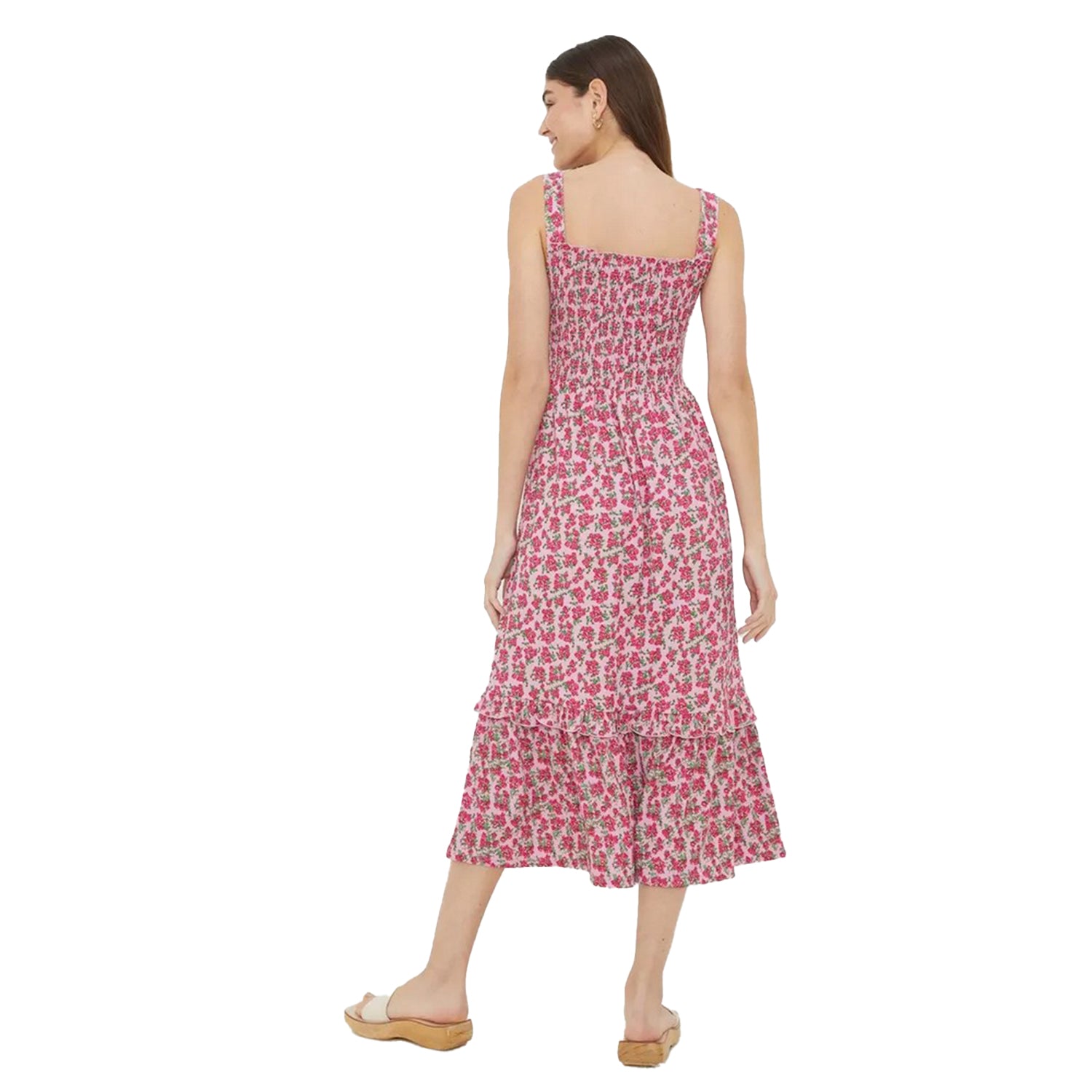 Pink - Back - Dorothy Perkins Womens-Ladies Ditsy Print Shirred Midi Dress
