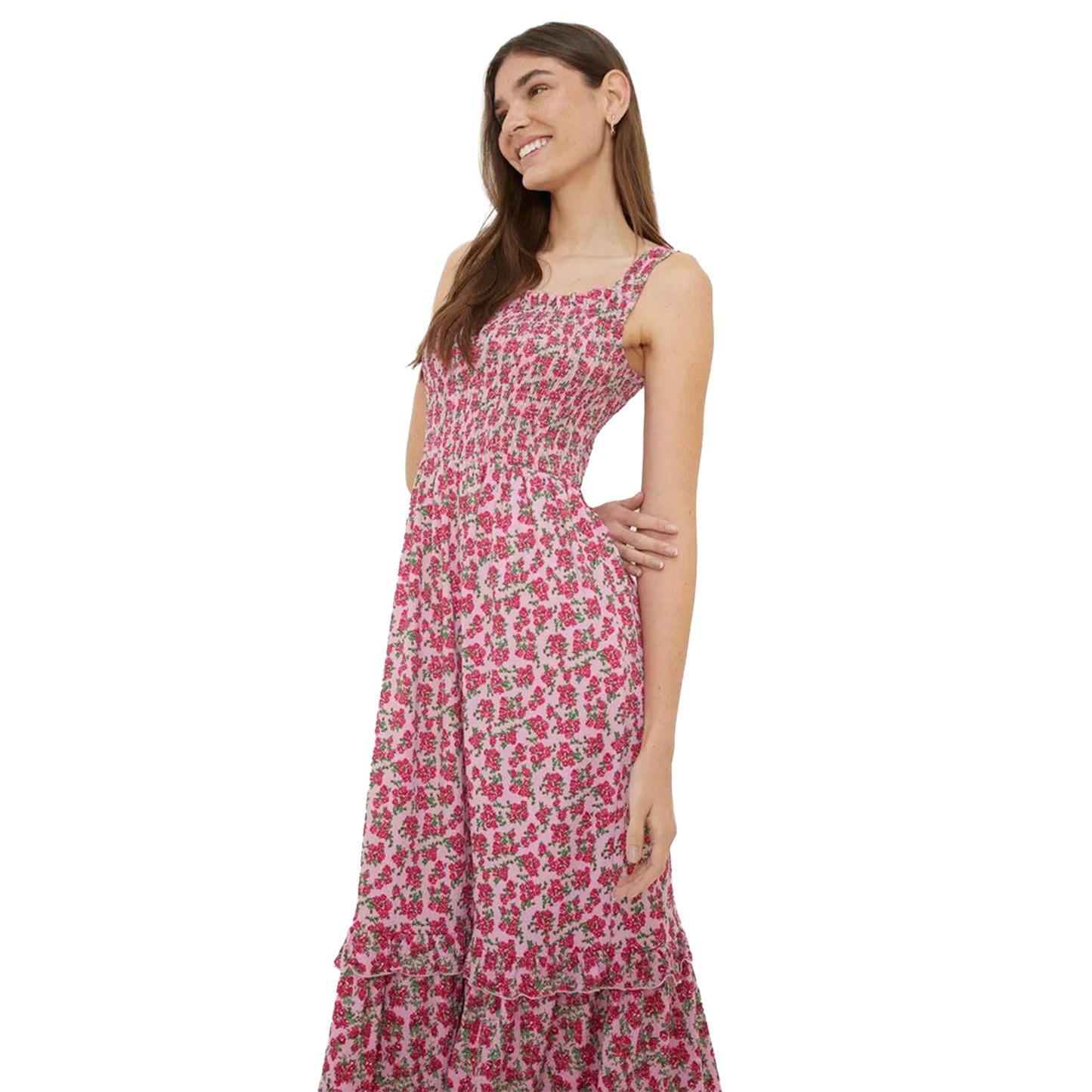 Pink - Side - Dorothy Perkins Womens-Ladies Ditsy Print Shirred Midi Dress