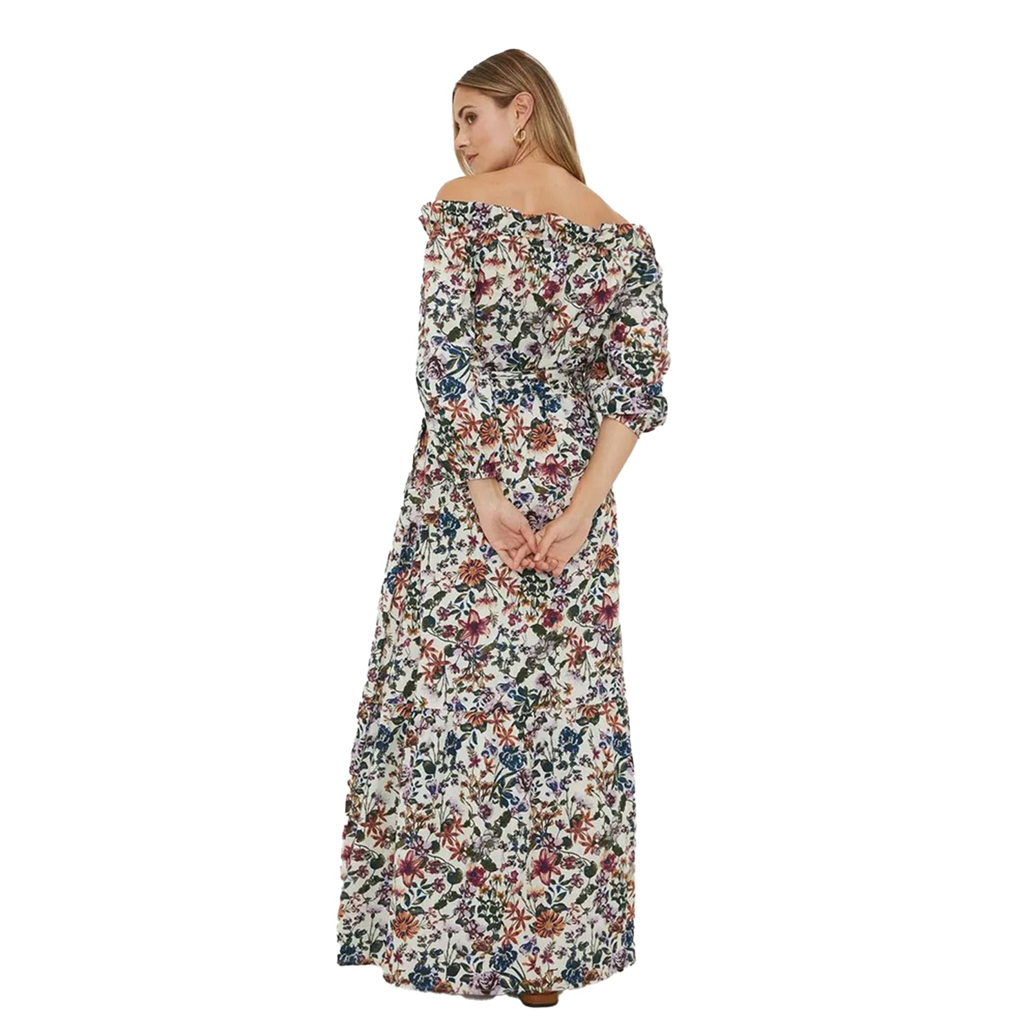 Multicoloured - Back - Dorothy Perkins Womens-Ladies Floral Bardot Midi Dress