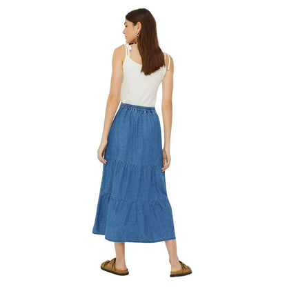 Mid Wash - Back - Dorothy Perkins Womens-Ladies Tiered Denim Midi Skirt
