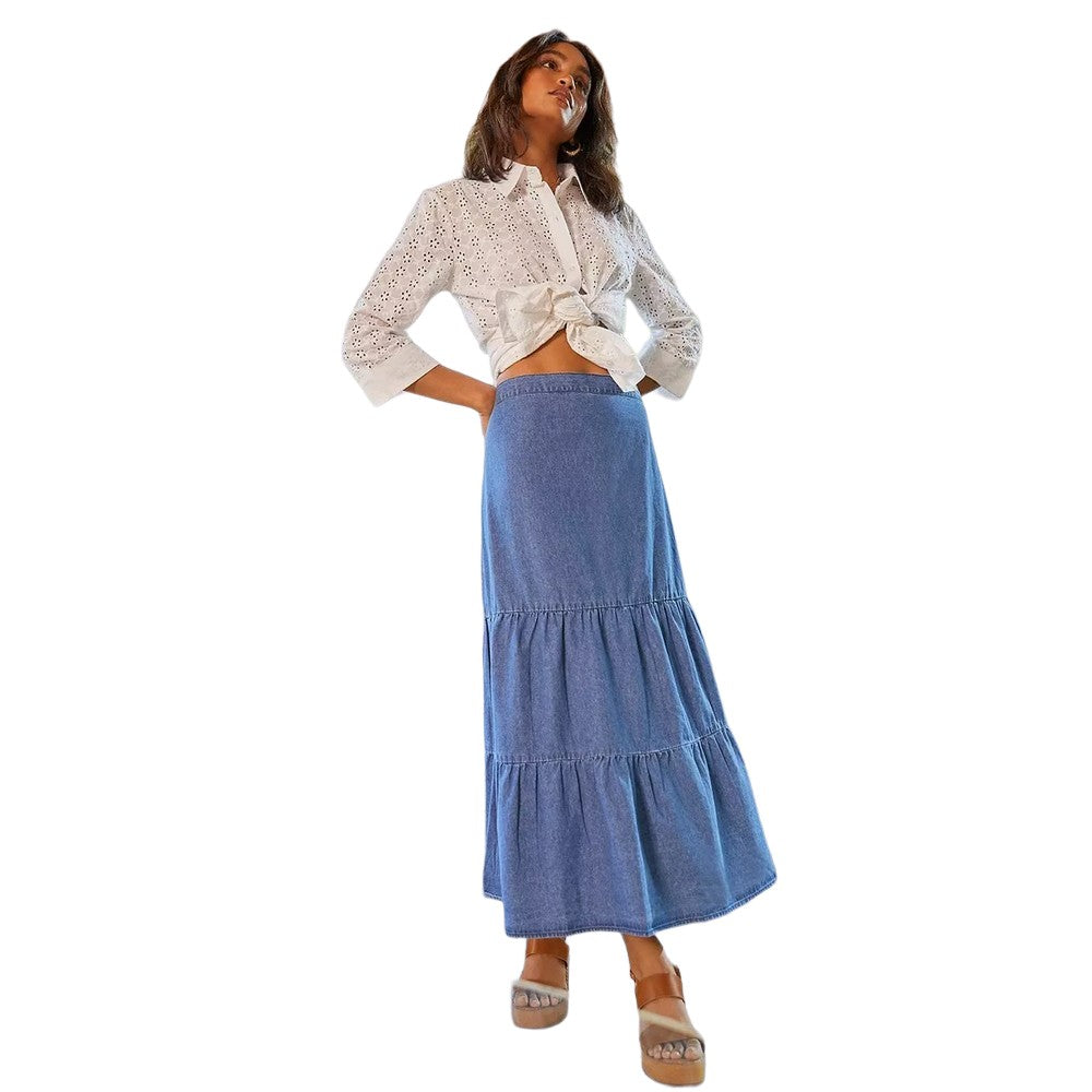 Mid Wash - Lifestyle - Dorothy Perkins Womens-Ladies Tiered Denim Midi Skirt