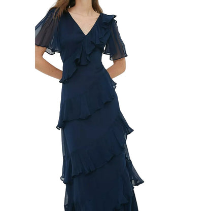 Navy - Lifestyle - Dorothy Perkins Womens-Ladies Chiffon Frill Midi Dress