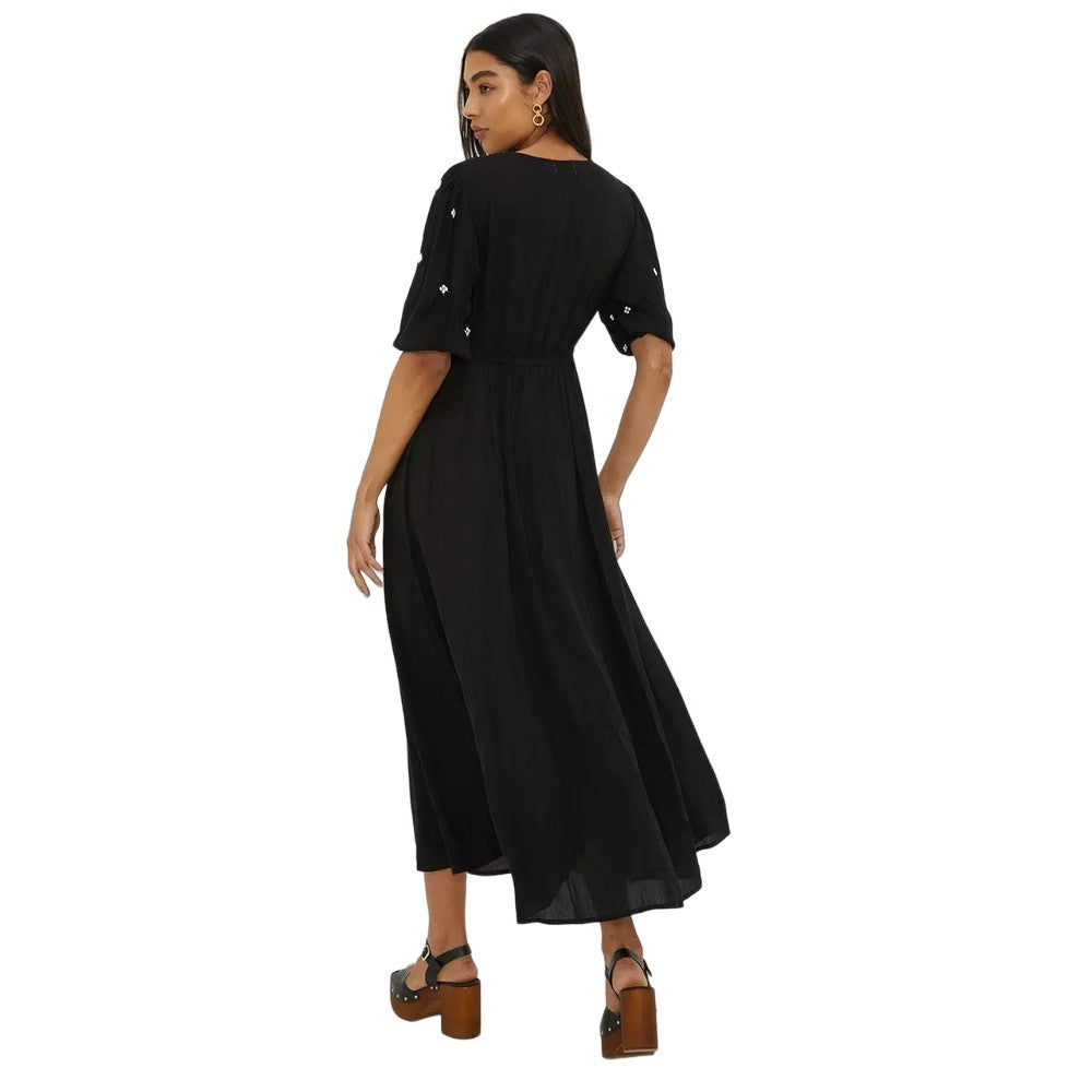 Black - Back - Dorothy Perkins Womens-Ladies Embroidered V Neck Midi Dress