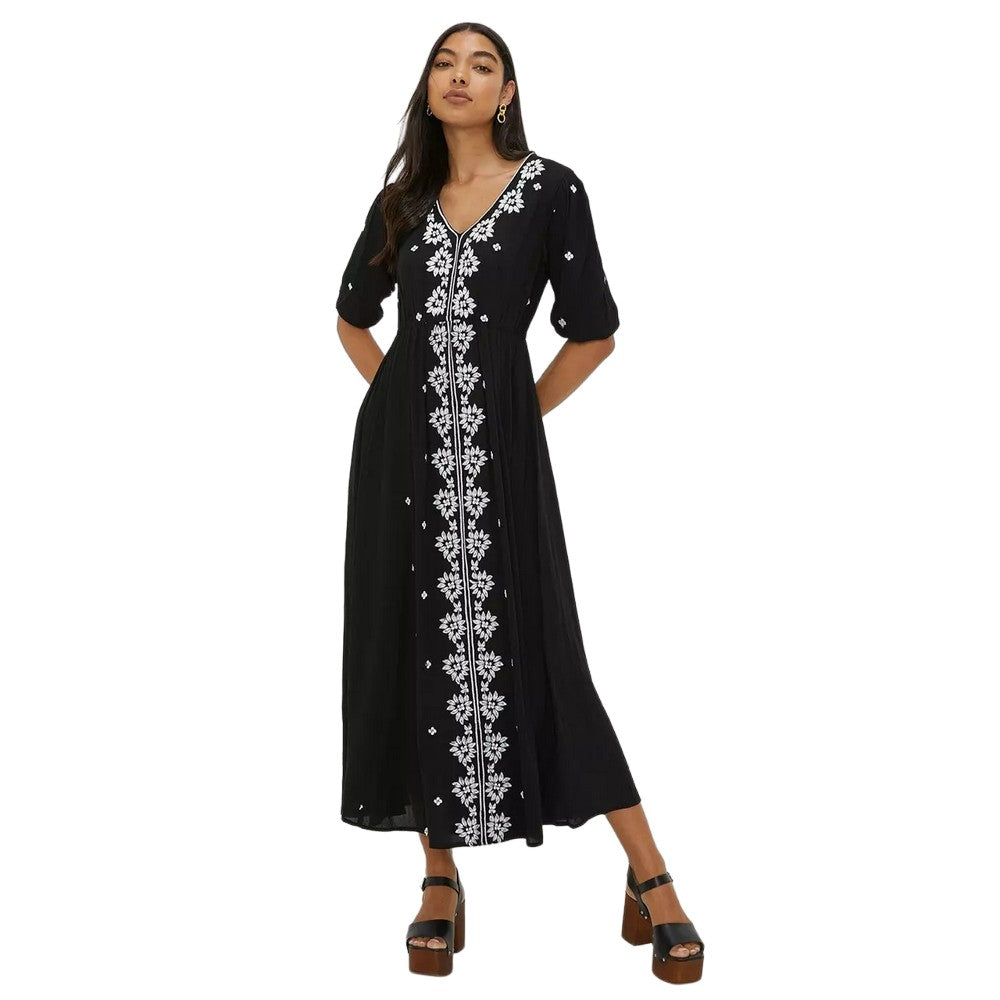 Black - Lifestyle - Dorothy Perkins Womens-Ladies Embroidered V Neck Midi Dress
