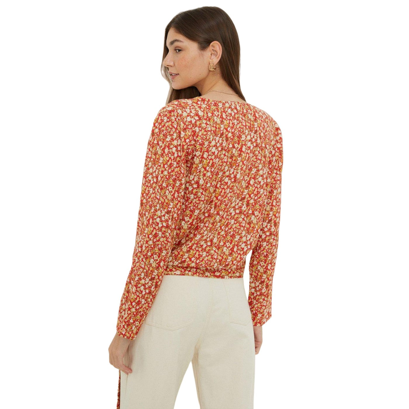 Red - Back - Dorothy Perkins Womens-Ladies Floral Wrap Long-Sleeved Blouse