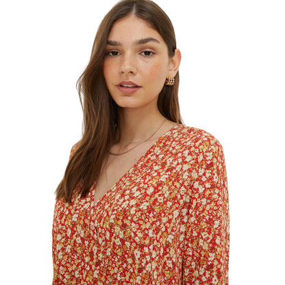 Red - Side - Dorothy Perkins Womens-Ladies Floral Wrap Long-Sleeved Blouse