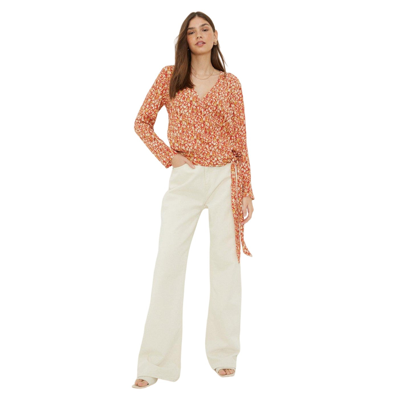 Red - Lifestyle - Dorothy Perkins Womens-Ladies Floral Wrap Long-Sleeved Blouse