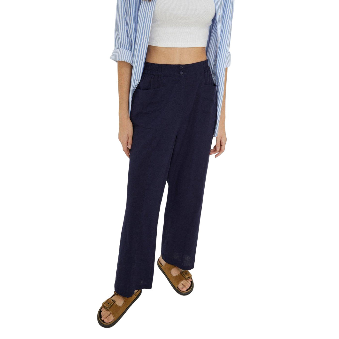 Navy - Front - Dorothy Perkins Womens-Ladies Pocket Straight Leg Trousers