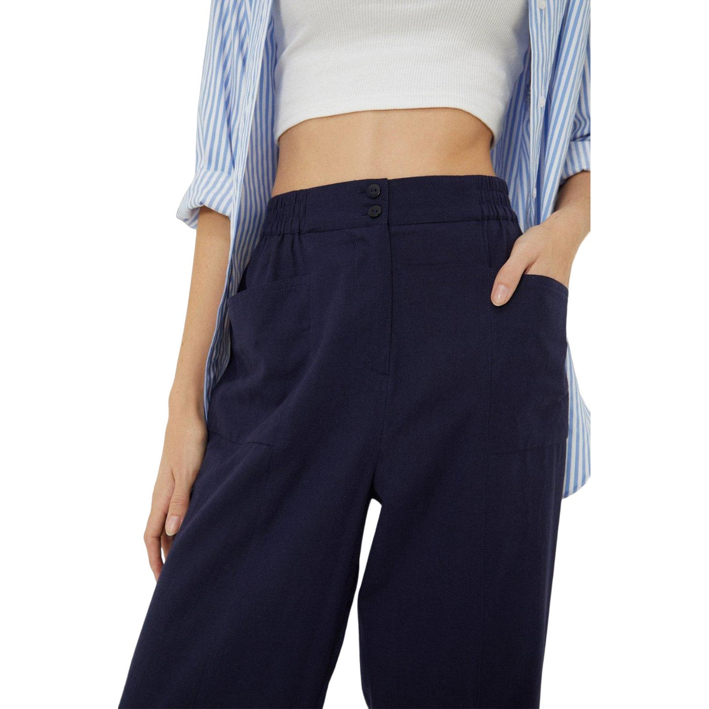Navy - Side - Dorothy Perkins Womens-Ladies Pocket Straight Leg Trousers