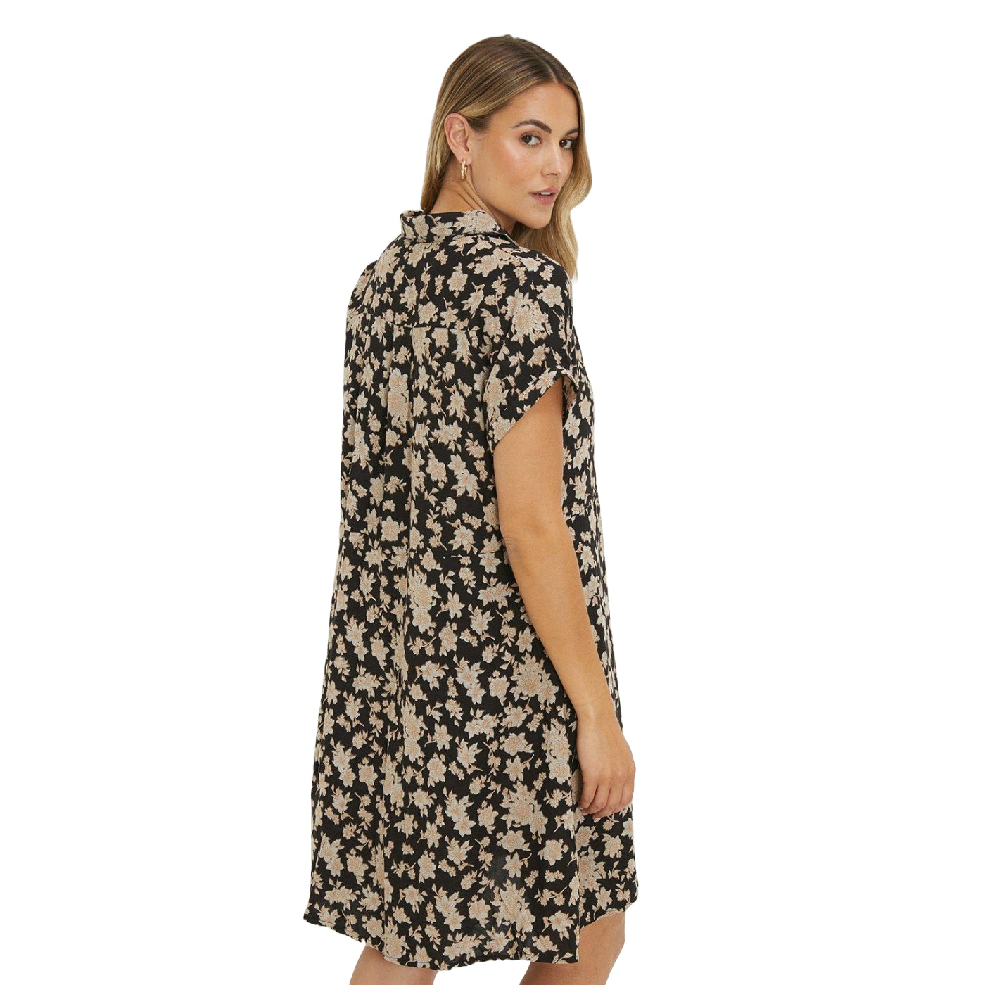Black - Back - Dorothy Perkins Womens-Ladies Floral Turned Up Cuff Mini Shirt Dress