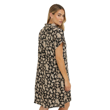 Black - Back - Dorothy Perkins Womens-Ladies Floral Turned Up Cuff Mini Shirt Dress