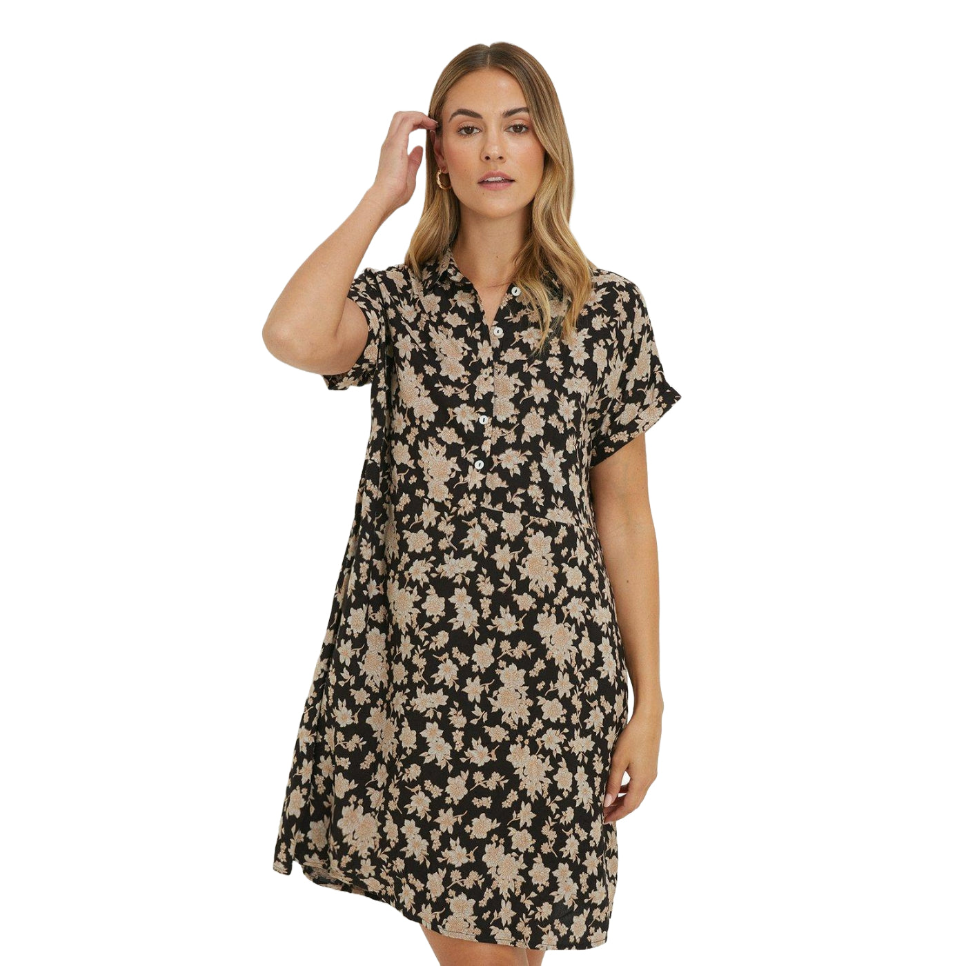 Black - Front - Dorothy Perkins Womens-Ladies Floral Turned Up Cuff Mini Shirt Dress